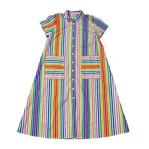 Christopher John Rogers x Target Women Dress 14 Rainbow Striped Midi Shirt